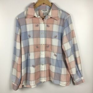 Vintage Alfred Dunner Button Down Plaid Embroidered Butterfly Shirt